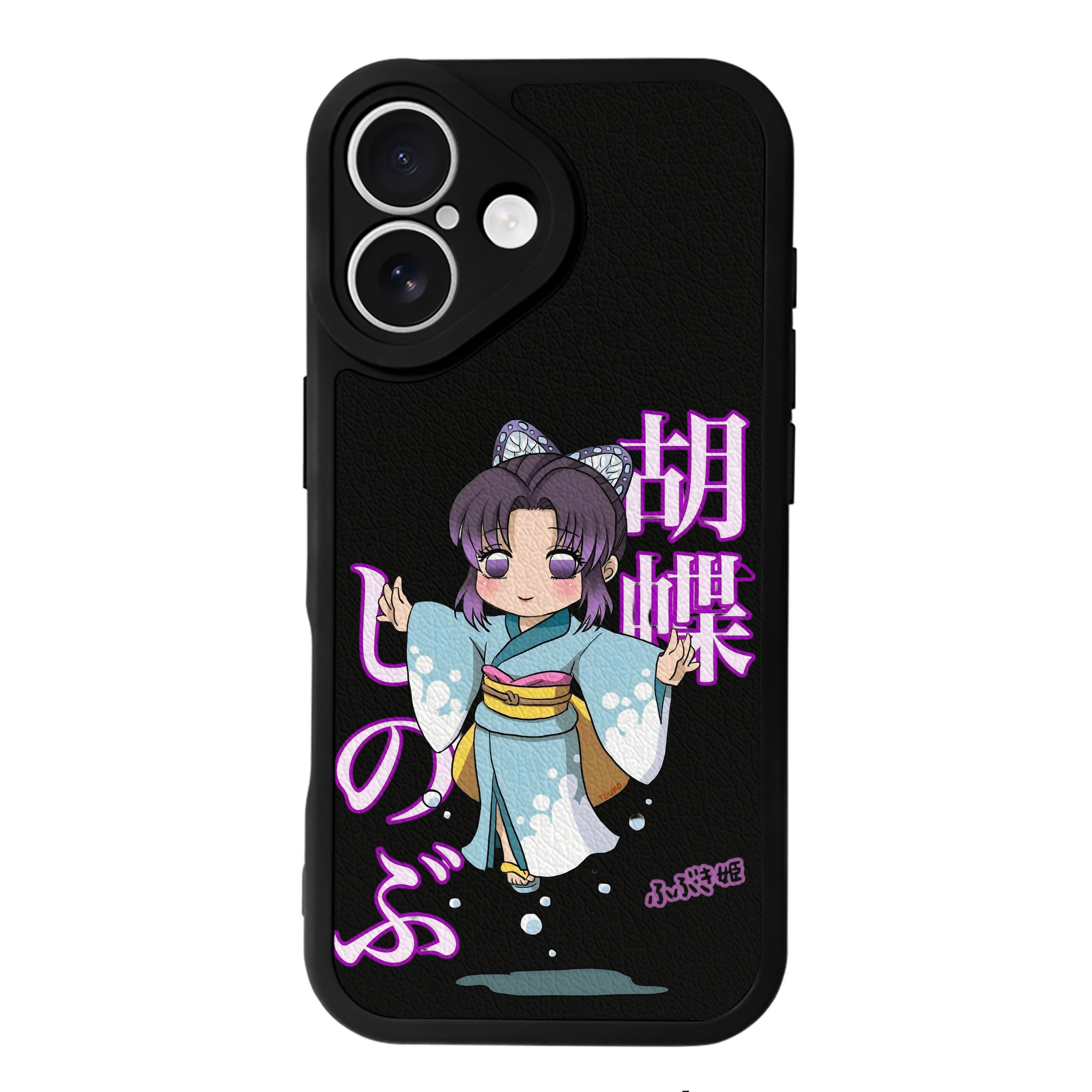 （画像用） 鬼滅の刃（きめつのやいば）蟲柱-胡蝶 しのぶ／こちょう しのぶ Kochou Shinobu 【iPhone 16シリーズ対応】シリコンスマホケース（レザー調） 材質：シリコン